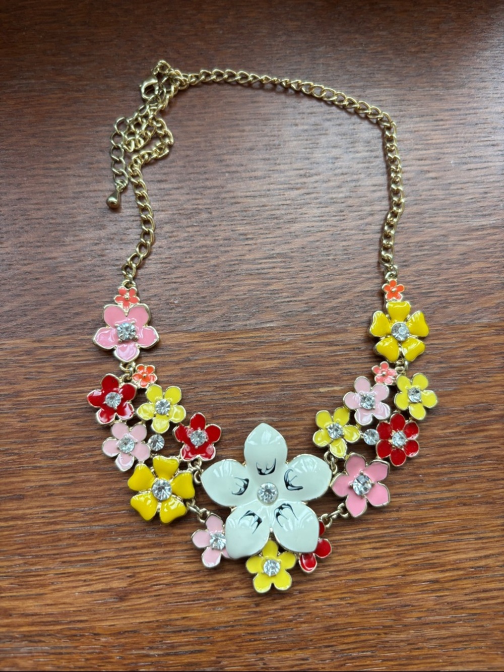 Floral Multicolour Statement Necklace - Gold Chain